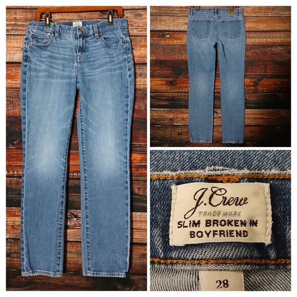 J Crew Jeans Size 28 Slim Broken In Boyfriend Blue Denim Distressed - Picture 1 of 10